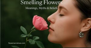 smelling flowers