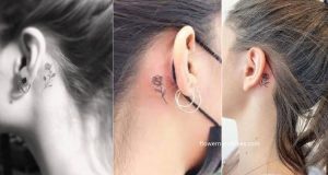 Behind the Ear Flower Tattoos of A Little Rose Bud
