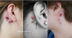 Behind the Ear Flower Tattoos of Cherry Blossom